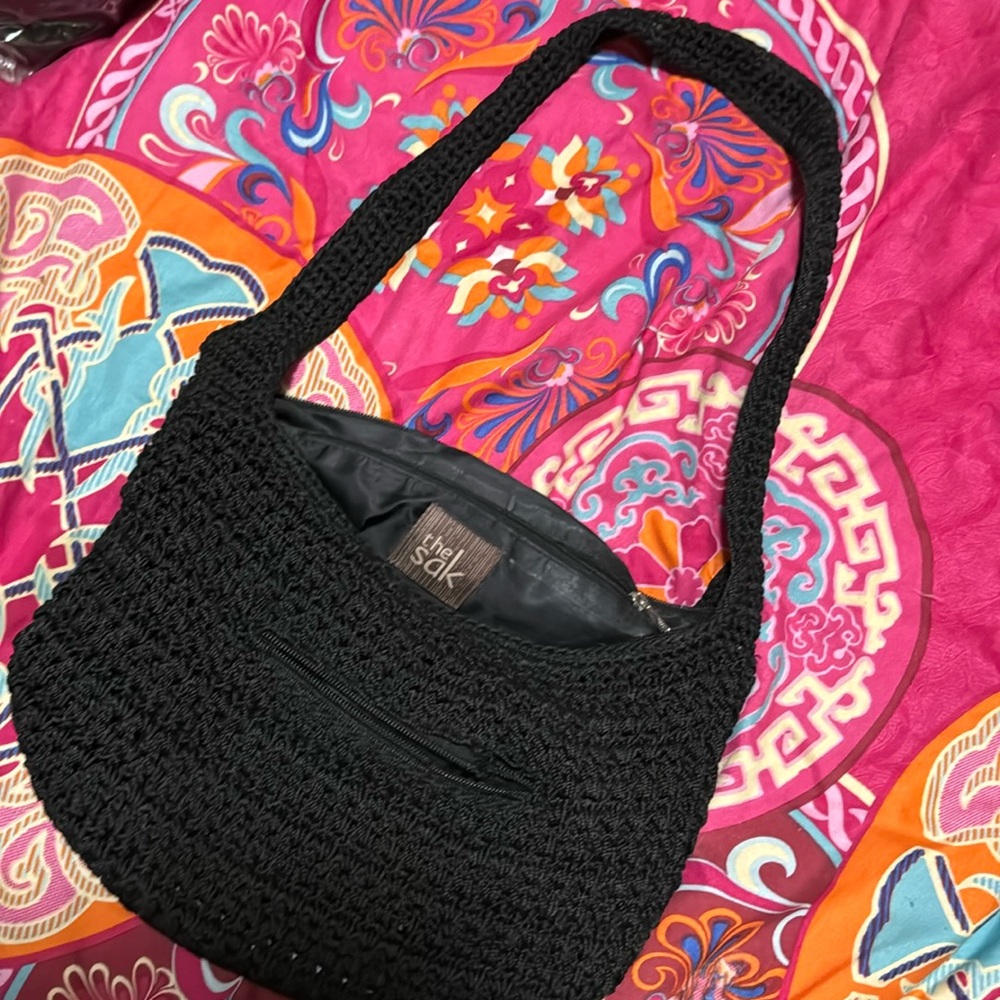 The SAK black crochet purse.